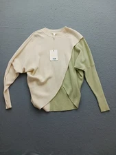 Elan Women S Sweater Multicolor Acrylic Blend Mock Neck Long Sleeve Color Block