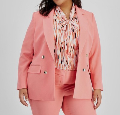Bar III Women's Pink Notched Collar Blazer Jacket Plus Size 1X