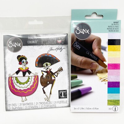 Sizzix Thinlits Day of the Dead Die Cuts by Tim Holtz & Oil Pastels Bundle