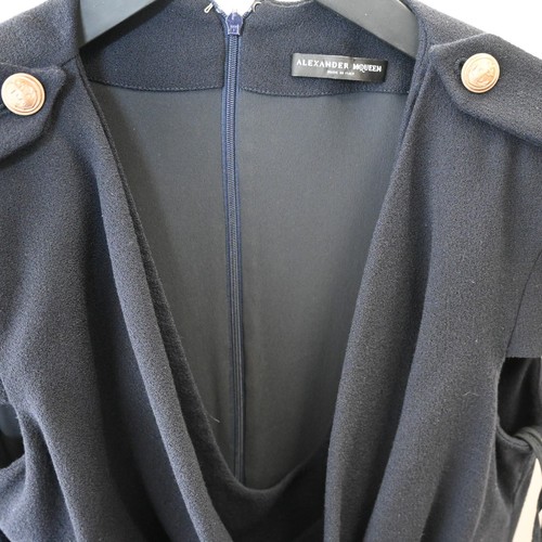 Alexander McQueen Sheath Dress Sz 46 US 10 Navy Blue Cowl Neck Cap Sleeve Pocket - Picture 10 of 10