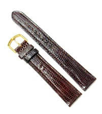 18mm D-BROWN 100% Real Lizard Watch Band Padded Watch Strap With Gold Buckle