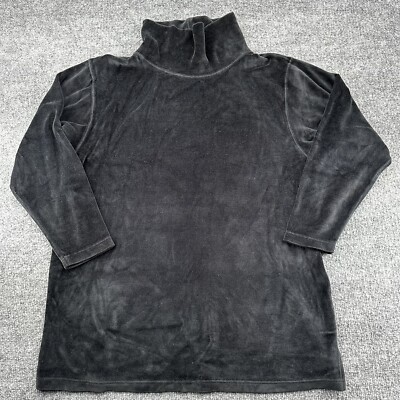 Vintage LL Bean Sweater Women Medium Black Velvet Velour Turtleneck USA