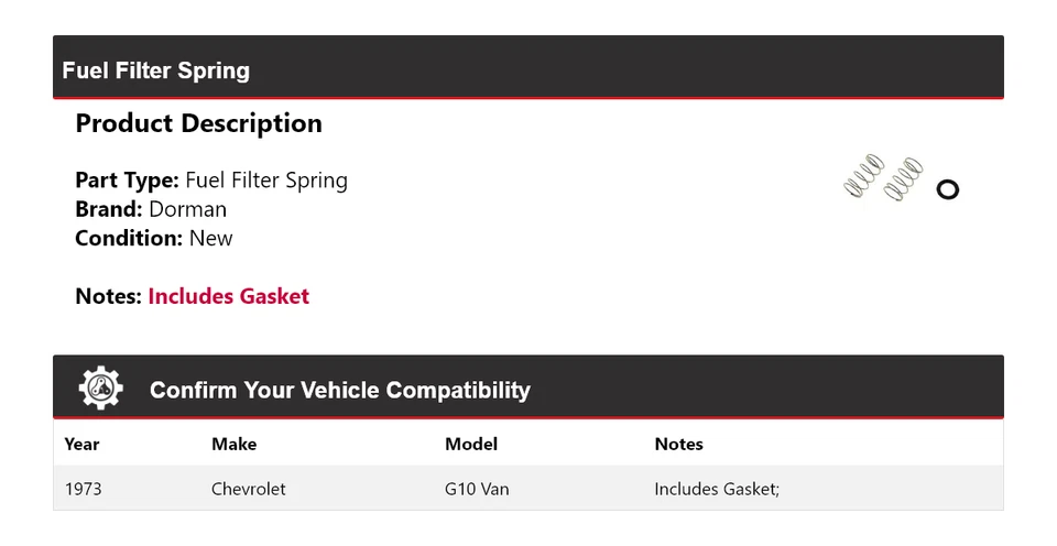 For 1973 Chevrolet G10 Van Dorman Fuel Filter Spring - Image 2 of 4