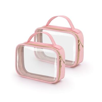 TSA Approved Toiletry Bag, 2 Pack Clear Makeup Bags with 2 Pack, Medium  Pink | eBay