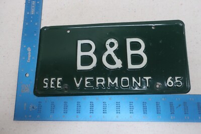Vermont VT License Plate Tag Vanity 1965 65 Bed Breakfast AirBNB B & B B&B
