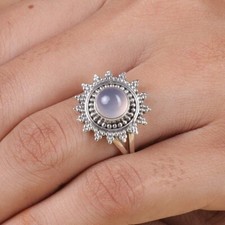 Blue Chalcedony Gemstone Ring 925 Sterling Silver Statement Ring Gift For Love