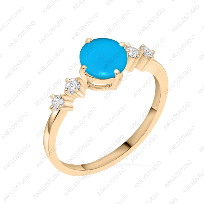 Anillo de compromiso delicado turquesa natural Arizona talla 7 oro amarillo de 14 k Foto 4 de 4