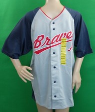 DYNASTY genuine gray/navy Atlanta Braves short sleeve button front Jersey shirt