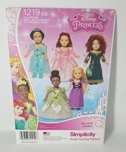 UNCUT! Disney's Princess 18 in Doll Clothes Sewing Pattern by Simplicity (1219)
