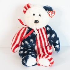 Ty Beanie Buddies 1999 Spangle Bear Red White Blue 14" Plush Patriotic July 4