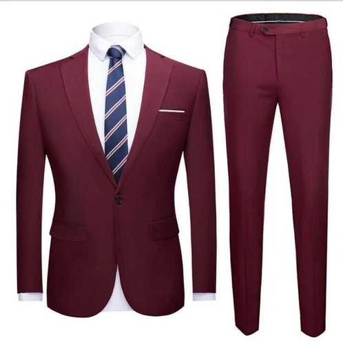 Men's Slim Fit Suits 2 Piece Jackets Blazer Pants Formal Business Coats Trousers - Picture 13 of 37