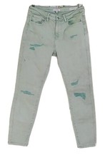 Vintage GUESS Triangle Logo Aqua Green Wash Distressed Skinny Jeans Size 30