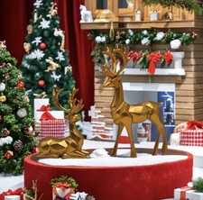Elegant Golden Deer Pair - Resin Christmas Decor