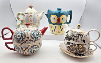 YOUR CHOICE Tea-For-One Porcelain Tea Pot Teapot w/Lid and Cup 3- & 4-piece
