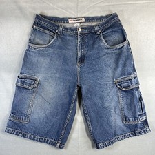 Vintage Anchor Blue Denim Cargo Shorts Mens 38 Blue Jorts Baggy 14" 90s