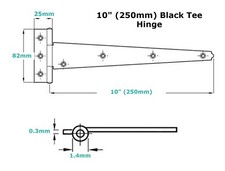 Tee Hinges Black Zinc with Fixings  4" to 18" Cabinet Shed Door and Gate T Hinge