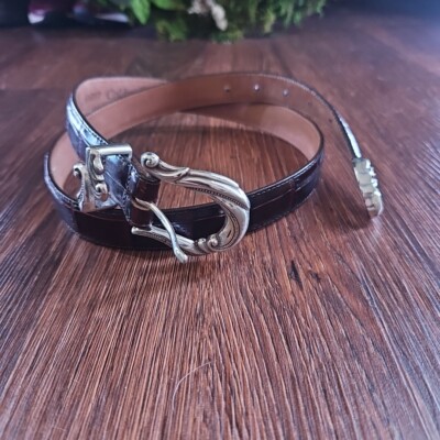 Vintage Brown Coldwater Creek Leather Belt with Silver Buckle Coldwater Creek Womens Genuine Leather Belt Size L Brown  main image 2