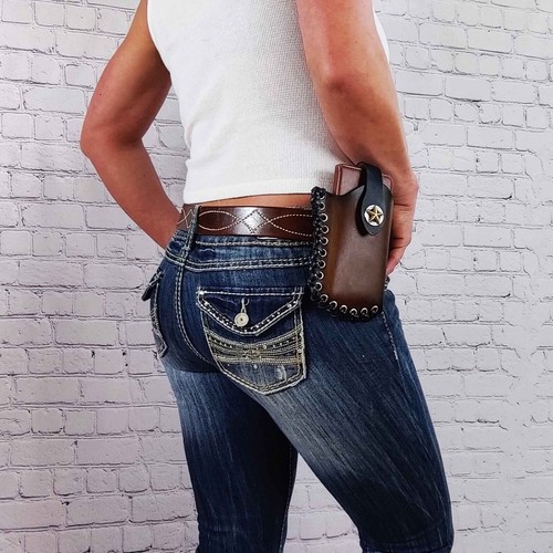 Leather Phone Holster, Western Style Phone with Sunburst and Leather Lace - Picture 4 of 9
