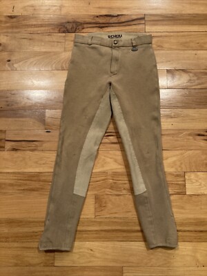 Schou Equestrian Tan Brown Pants Horse Riding Stretch Breeches Knee Girl 24 x 23