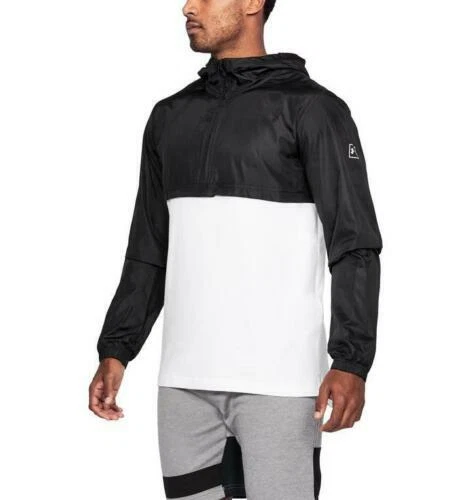 NWT $60 Under Armour Mens 1/4 Zip Hoodie B & WJacket Windbreaker 1311107-100 XXL