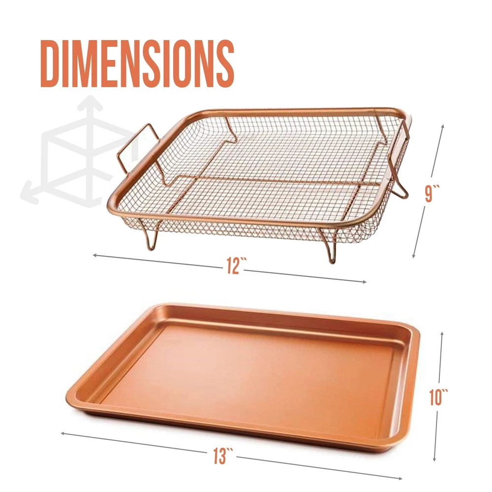 Air Fryer Basket and Tray Set For Oven Crisper Tray Copper Air Fryer Basket and Tray Set For Oven Crisper Tray Copper