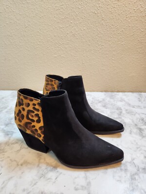 Centro Point Women's Suede and Leopard Print Outside Zipper Ankle Boots Size 9.5