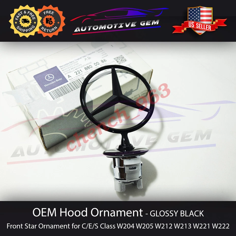 OEM Capó Delantero Adorno Montado Estrella BRILLANTE Negro Logotipo De Pie Mercedes Benz Foto 2 de 2