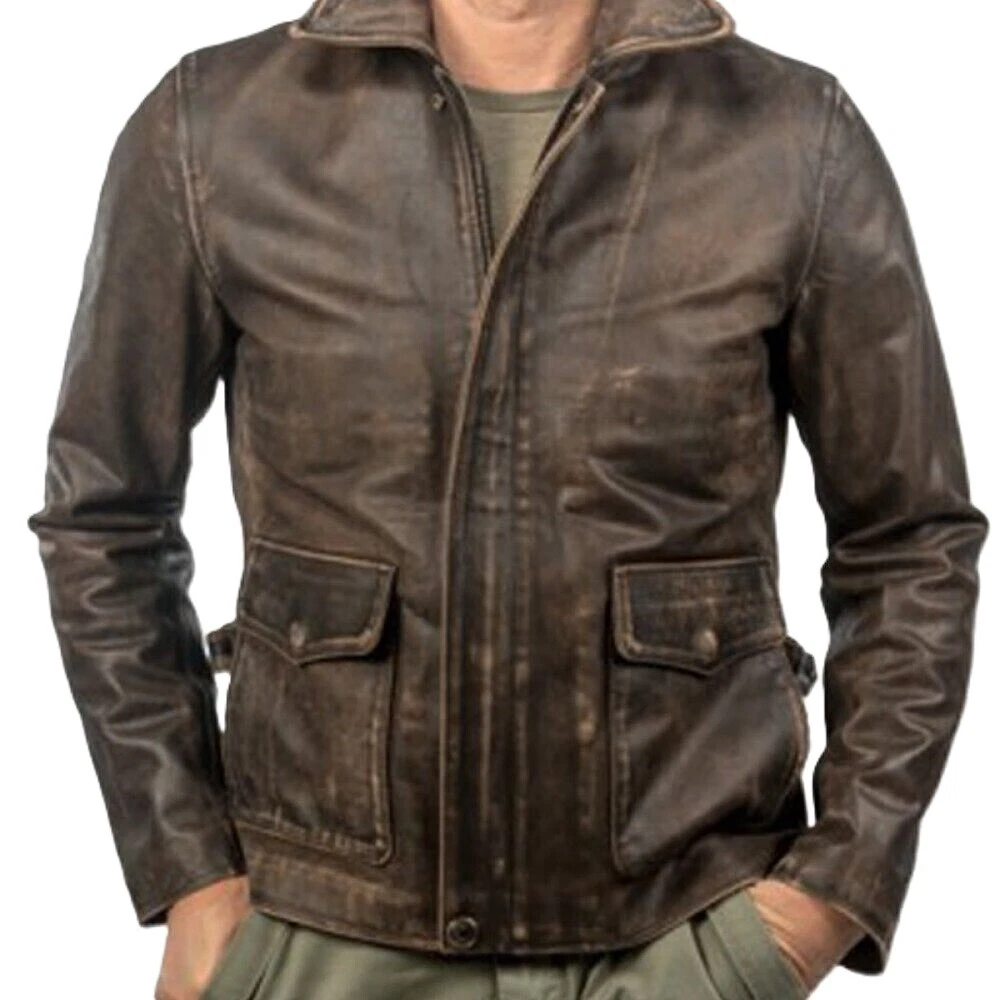 Men's Vintage 90's Style Aged Brown Real Lambskin Leather Distressed Retro Coat