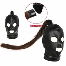 Slaves Mask PU Leather Binding Hood With Removable Wigs Restraint Headgear