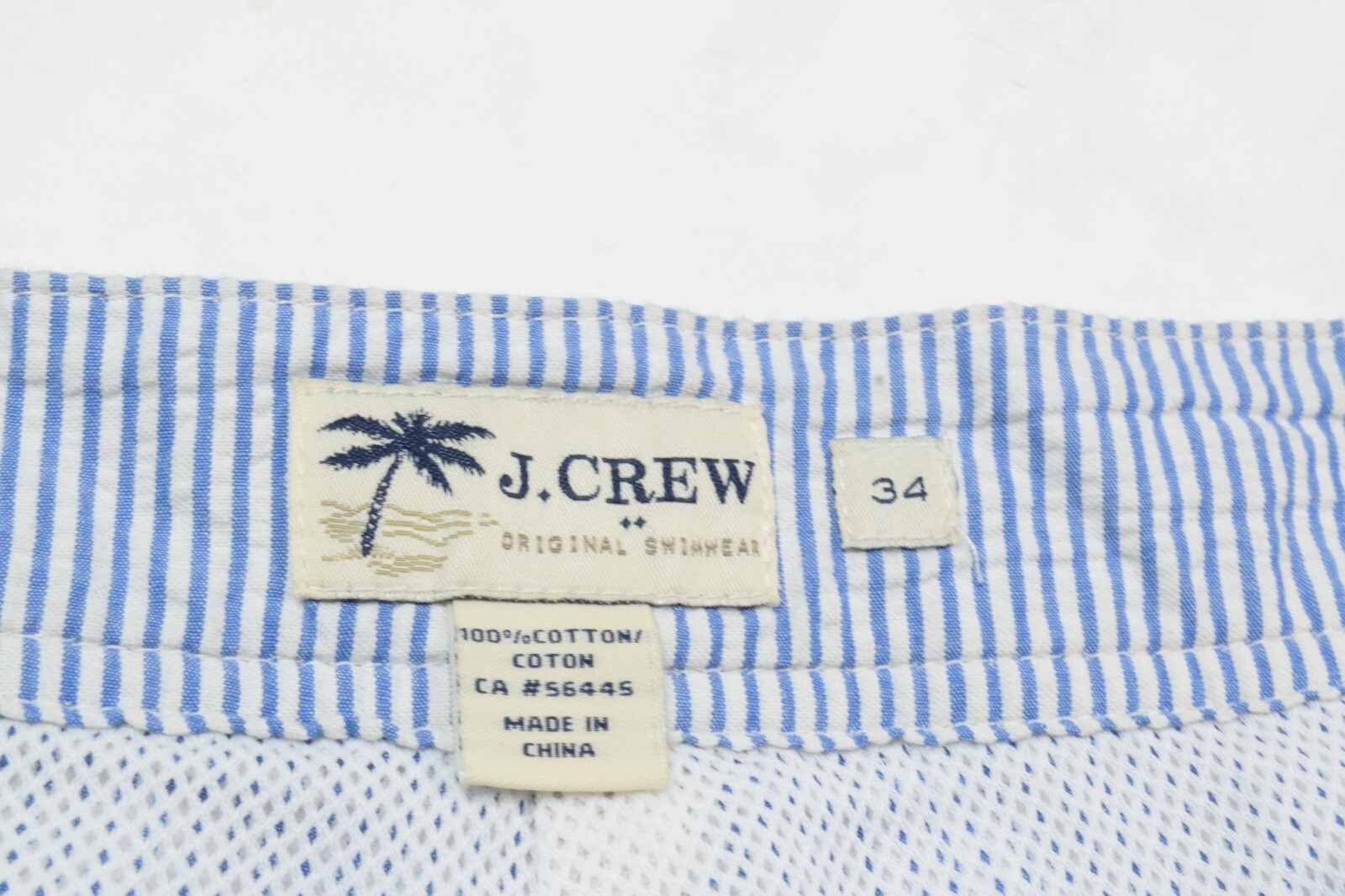 J.Crew Seersucker Boardshorts Mens 34 Blue White Striped Mesh Lined