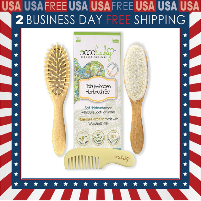 occobaby 3-piece wooden baby hair brush and comb set
