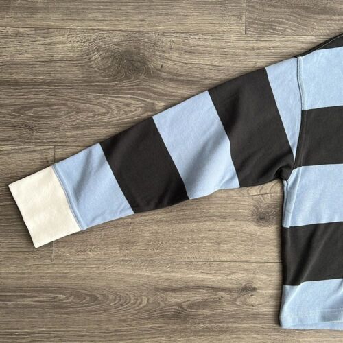 AERIE Cropped Polo Shirt Medium Oversized Blue Gray Rugby Stripe Sporty 90s - Picture 4 of 9
