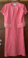 Jessica Howard Linen Blend 2 Piece Dress And Jacket Size 10 Petite Coral Beaded