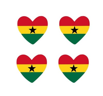 4 x Ghana Flagge Herz Bügelbild Siebdruck Transfer Maschinenwaschbar Ghanaisch