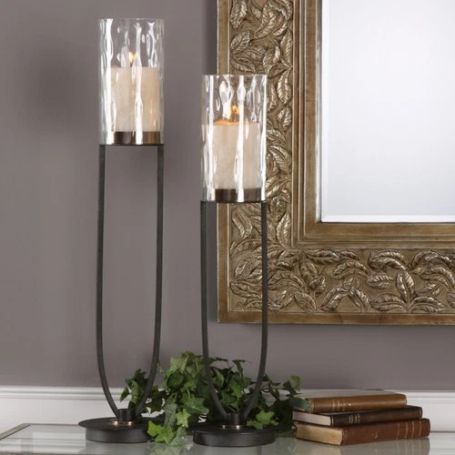 Uttermost 18835 Durga Two Piece Metal Hurricane Candle Holder Set - Black - Picture 2 of 2