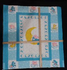 Vintage Care Bears Quilt 80s Bedtime Blue Bear Moon Handmade Cotton 37x36"