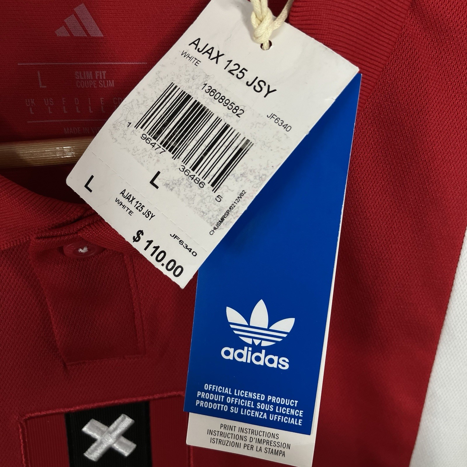 JF6340 Adidas Originals Ajax Amsterdam 125th Anniversary Jersey Men's Size Large thumbnail 6