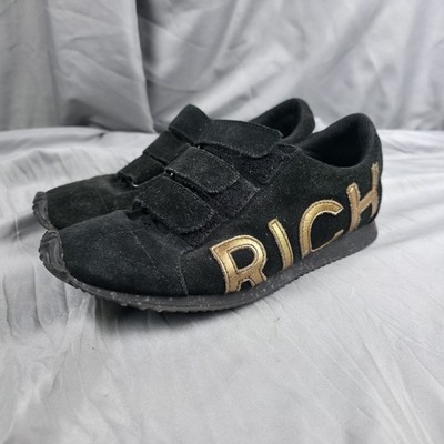 John Richmond Low Top Sneaker ''RICH'' Size EU 39 US 6.5 Black Gold Made In Italy