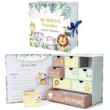 Beeveer Baby Keepsake Box Newborn Memory Organizer with 9 Labeled Compartments F