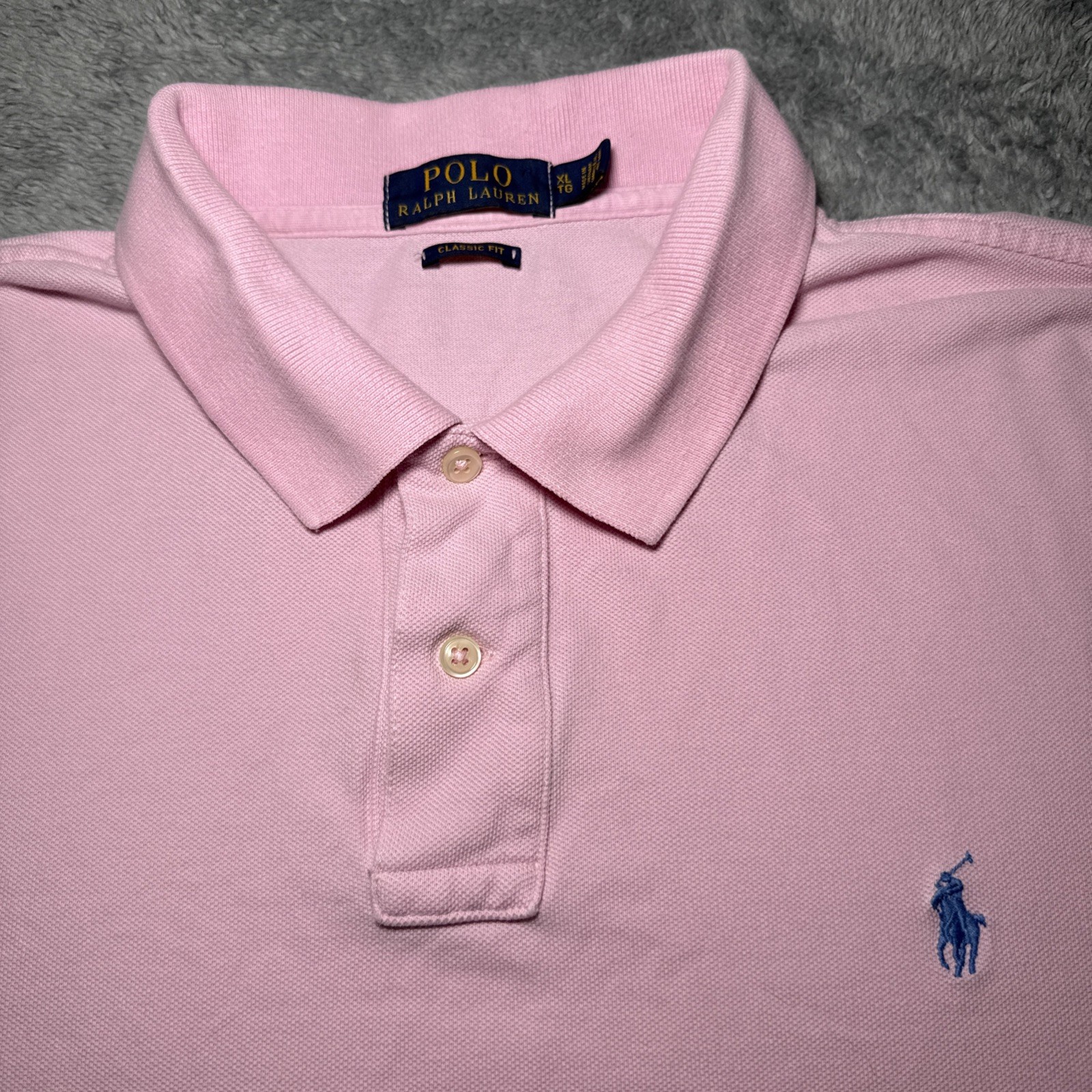 Polo Ralph Lauren uomo XL rosa chiaro vestibilità classica camicia manica corta blu pony