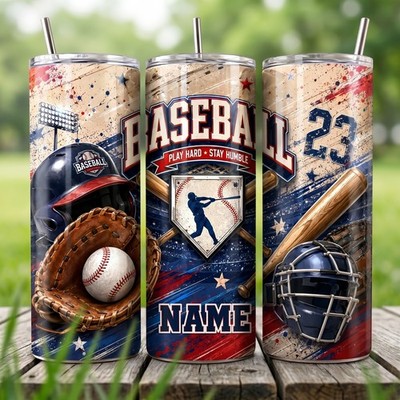 Personalized Baseball Tumbler 20oz Player Bat Glove Helmet Name Gift