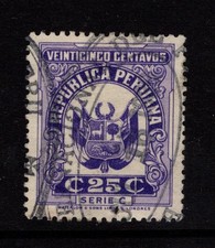 Peru 1930s Series C 25c Revenue Used / Bottom Pinhole - S55877