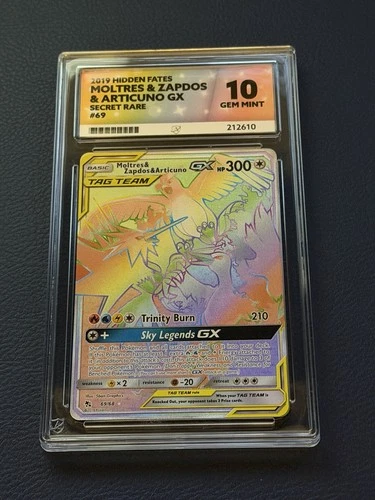 Pokémon TCG Moltres & Zapdos & Articuno GX Hidden Fates 69/68 Ace 10 Gem Mint