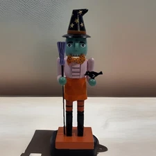 Wooden Halloween Witch/Warlock Nutcracker 10”H on Wood Base