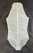 White Sheer Sleeveless Transparent Bodysuit Solid Zipper Front Small A4-035