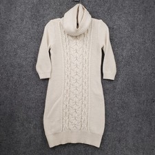 Tommy Hilfiger Sweater Dress Womens S Small Beige Cable Knit Cashmere Cowl Neck