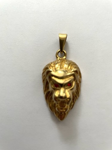 14K Gold Plate over Sterling Silver Lion Head Pendant With Ruby Eyes KYQ New