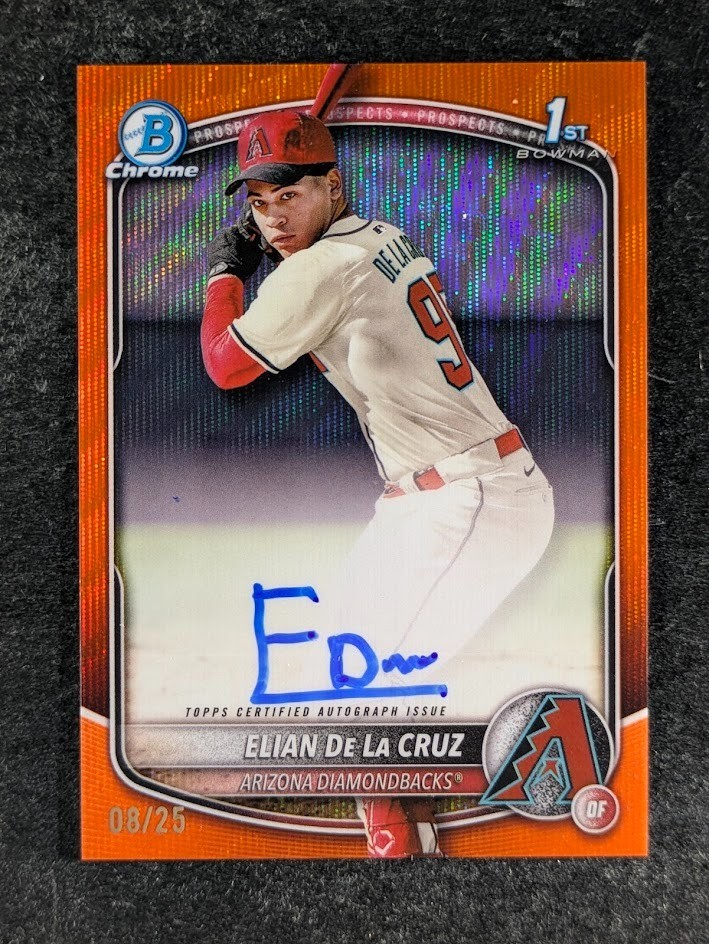 2025 Bowman Chrome ELIAN DE LA CRUZ 8/25 1st Bowman Auto Orange Wave #CPA-ED