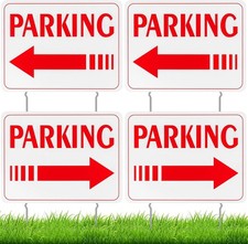 Qunclay 4 Pcs Event Parking Sign with Stake, Directional Arrows 12 x Red
