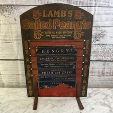 Vintage Lambs Salted Peanuts Metal Counter Sign Multicolor USA Lamb Specialty Co